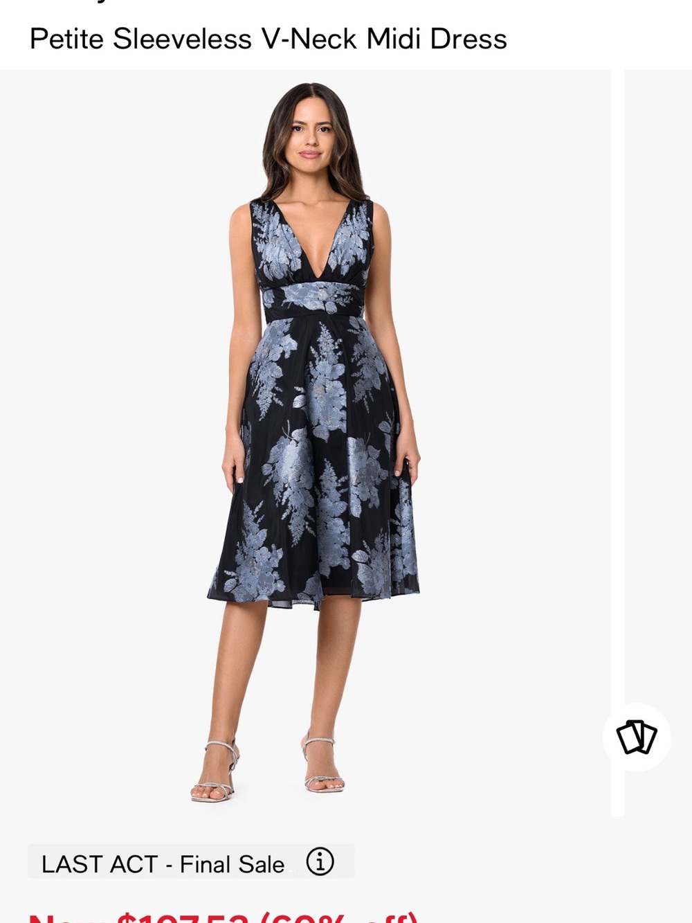 Betsy & Adam Black Midi Dress with Pale Blue Floral Jacquard NWT